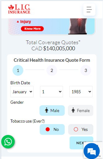 Critical Health Insurance Quote Form